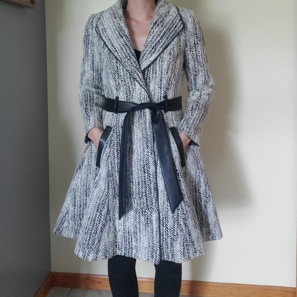Bebe Black and White pattern peacoat